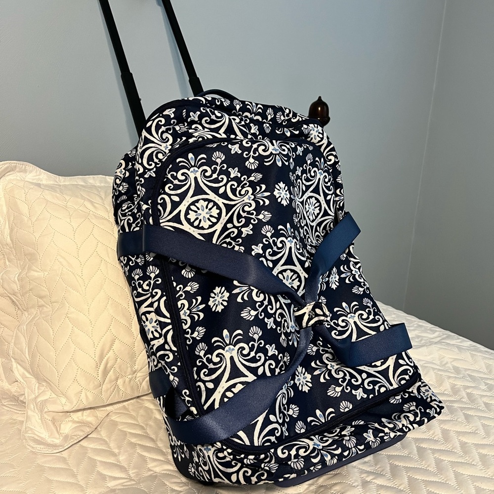 Vera Bradley Navy and White Rolling Duffel Bag